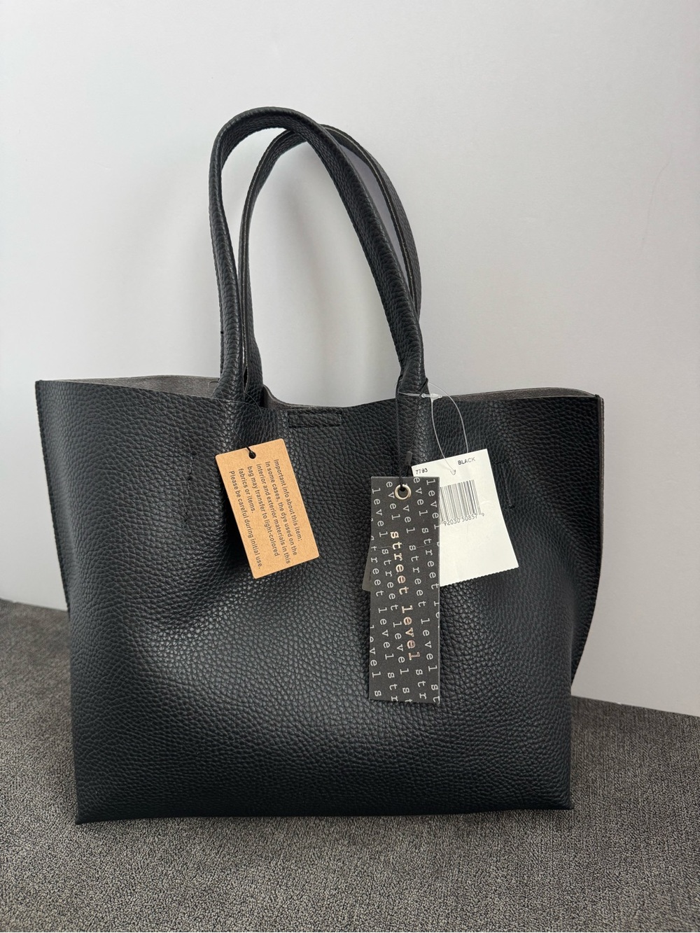 Street Level Black Pebbled Tote Removable Zip Pouch, Detachable Crossbody Strap